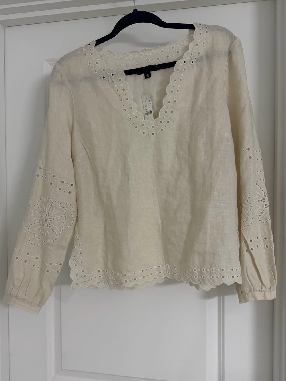 J. Crew Cream Eyelet-Trim Linen Blouse
